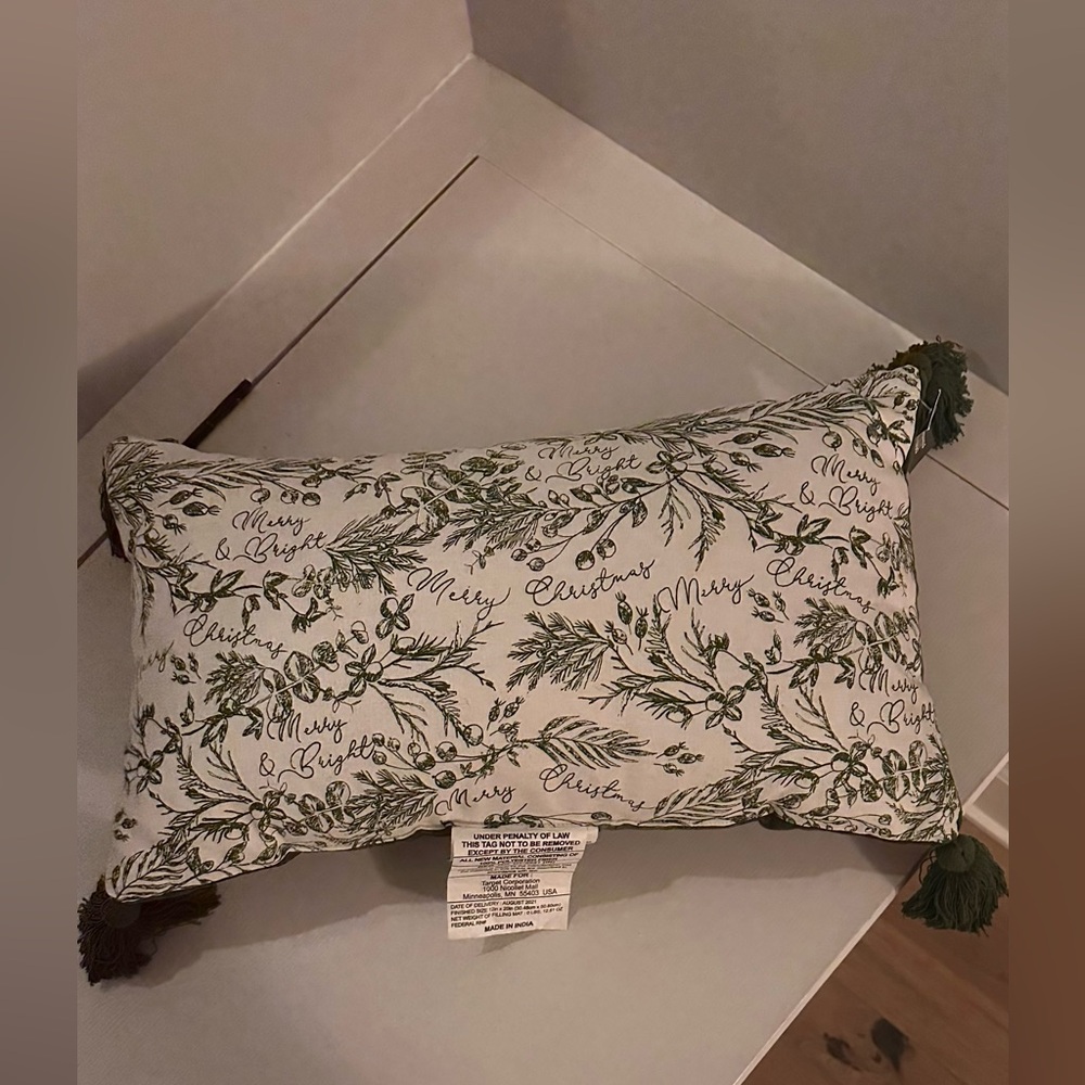 Festive Green and White Christmas Pillow